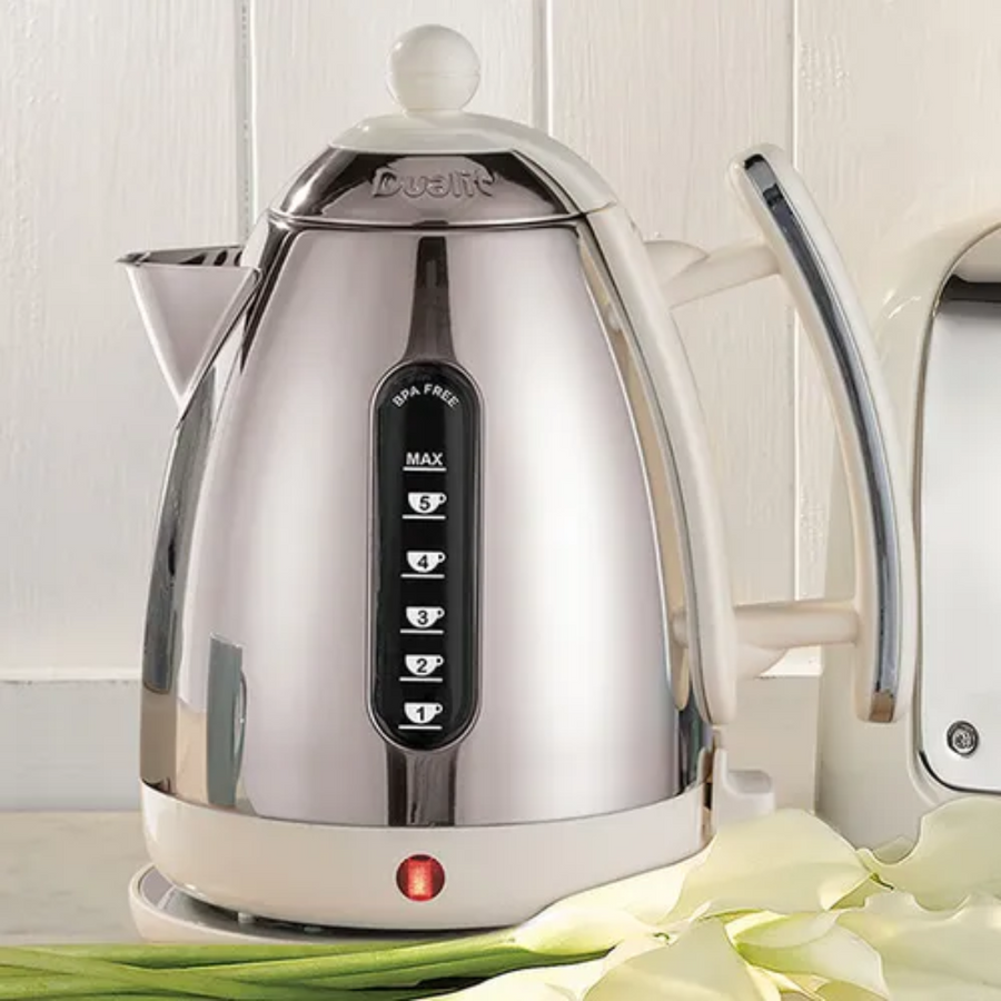 Dualit Polished Chrome Jug Kettle With Canvas White Trim